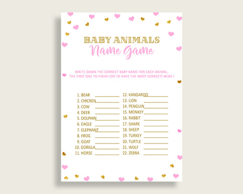 Baby Animal Names Baby Shower Baby Animal Names Hearts Baby Shower Baby Animal Names Baby Shower Hearts Baby Animal Names Pink Gold bsh01