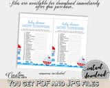 Word Scramble Baby Shower Word Scramble Nautical Baby Shower Word Scramble Baby Shower Nautical Word Scramble Blue Red party theme DHTQT - Digital Product
