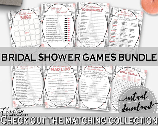 Games Bundle in Paris Bridal Shower Pink And Gray Theme, games deal, bridal shower paris, printables, pdf jpg, prints, digital print - NJAL9 - Digital Product