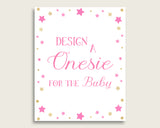 Pink Gold Please Sign The Onesie Sign and Design A Onesie Sign Printables, Twinkle Star Girl Baby Shower Decor, Instant Download, bsg01