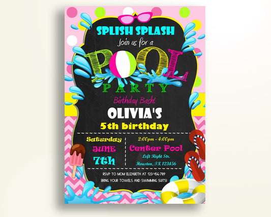 Pool Party Birthday Invitation Pool Party Birthday Party Invitation Pool Party Birthday Party Pool Party Invitation Girl OJWJW - Digital Product