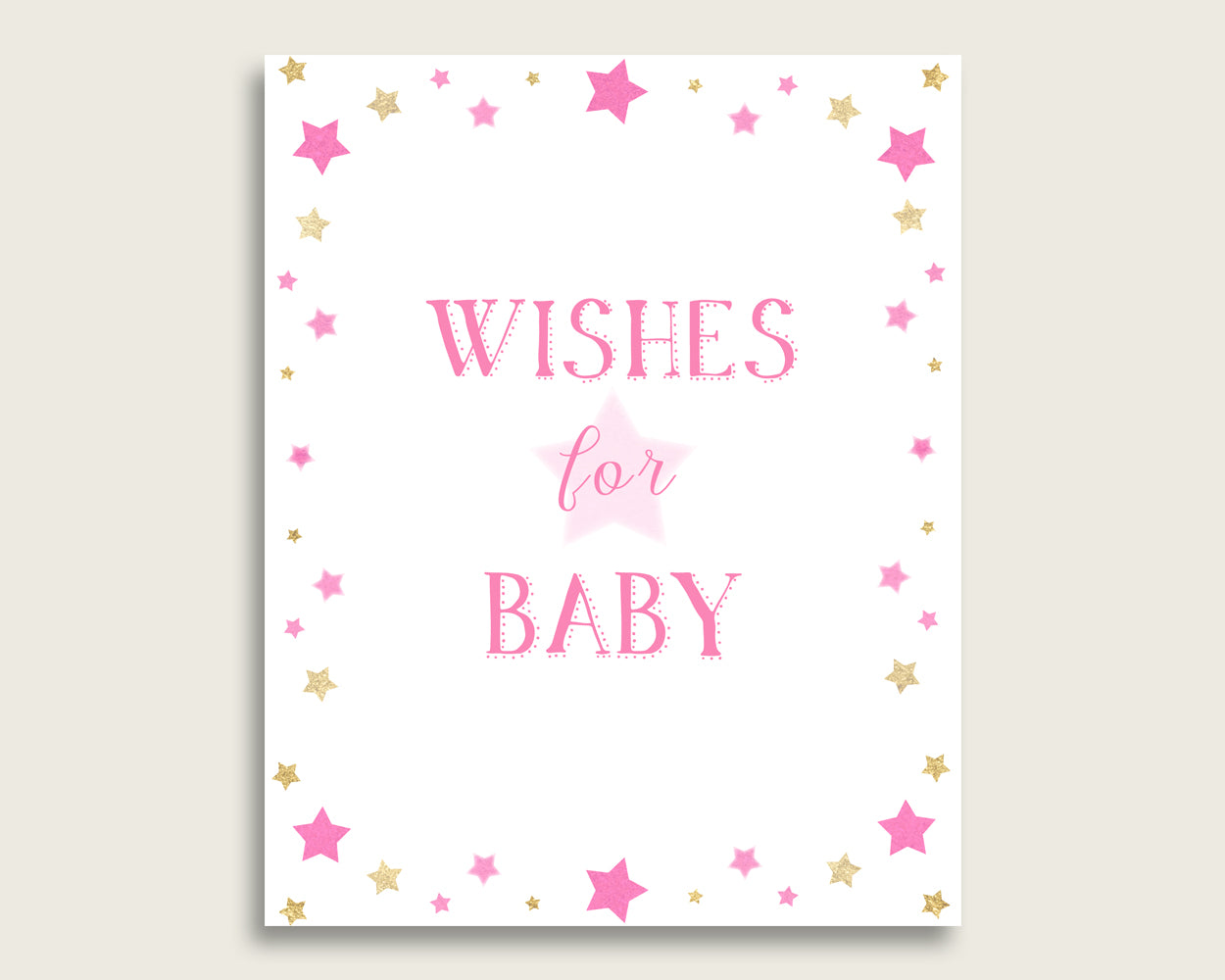 Pink Gold Wishes For Baby Cards & Sign, Twinkle Star Baby Shower Girl Well Wishes Game Printable, Instant Download, Most Popular bsg01