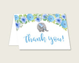 Blue Gray Thank You Cards Printable, Elephant Blue Baby Shower Thank You Notes, Boy Shower Thank You Folded, Instant Download, Flowers ebl01