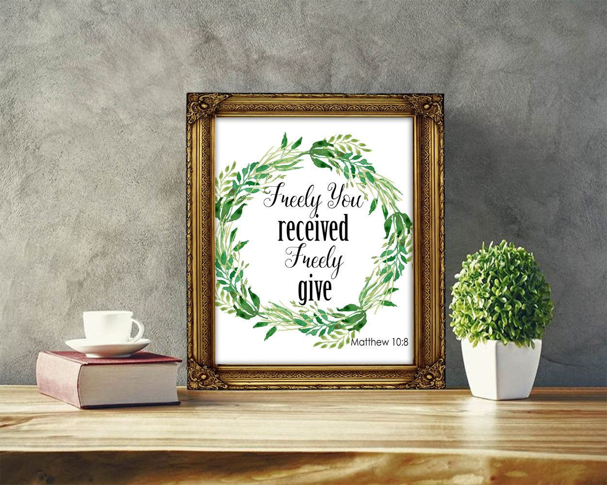 Wall Art Scripts Digital Print Matthew Poster Art Scripts Wall Art Print Matthew  Wall Decor Scripts bible quote matthew 10 8 wreath green - Digital Download