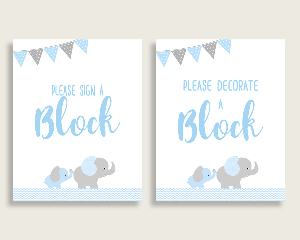 Blue Grey Please Sign A Block Sign and Decoarate A Block Sign Printables, Elephant Boy Baby Shower Decor, Instant Download, ebl02