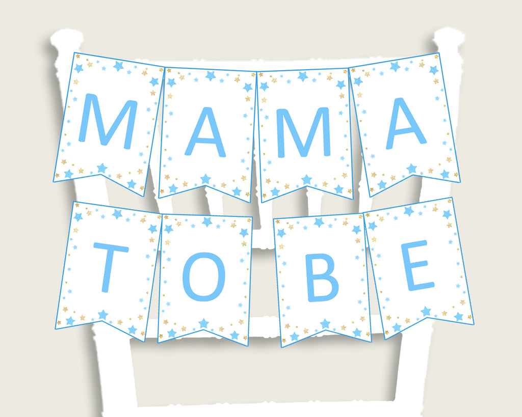 Stars Baby Shower Chair Banner Printable, Blue Gold Chair Banner, Boy Shower, Mama To Be, Mommy, Dad Mom To Be, Instant Download, bsr01