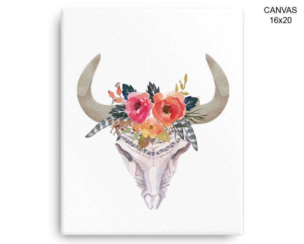 Bull Skull Print, Beautiful Wall Art with Frame and Canvas options available  Decor