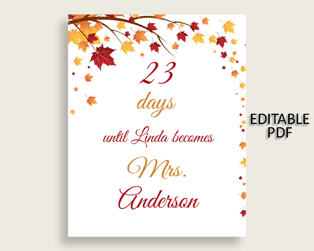 Days Until Becomes Bridal Shower Days Until Becomes Fall Bridal Shower Days Until Becomes Bridal Shower Autumn Days Until Becomes YCZ2S