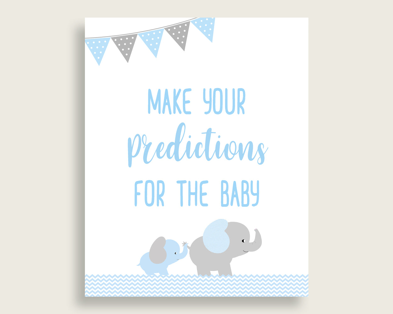 Elephant Baby Shower Prediction Cards & Sign Printable, Blue Grey Baby Prediction Game Boy, Instant Download, Little Peanut Chevron ebl02