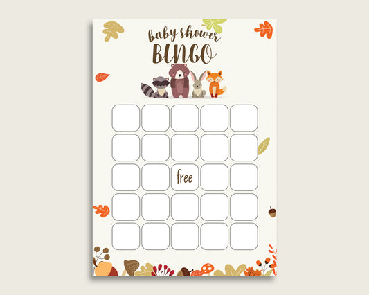 Brown Beige Baby Shower Bingo Blank Game Printable, Woodland Baby Shower Gender Neutral Bingo Blank Cards, Bingo Gift Opening Game, w0001