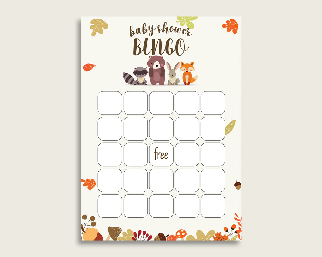 Brown Beige Baby Shower Bingo Blank Game Printable, Woodland Baby Shower Gender Neutral Bingo Blank Cards, Bingo Gift Opening Game, w0001