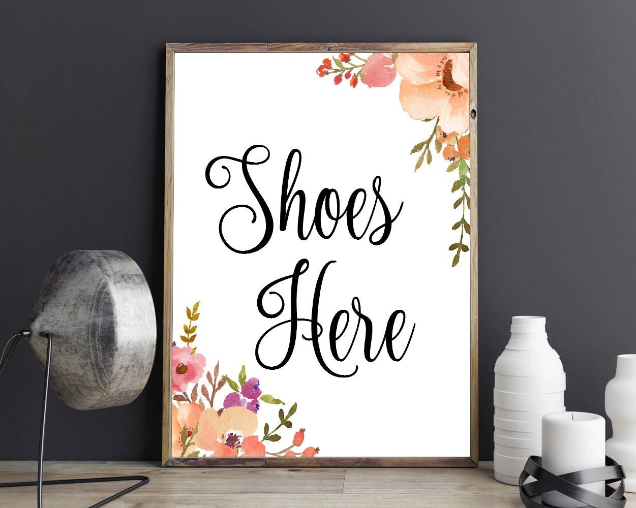 Wall Art Guests Digital Print Shoes Poster Art Guests Wall Art Print Shoes  Wall Decor Guests pink floral art shoes off guest wall art - Digital Download