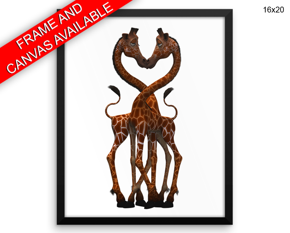 Giraffe Kissing Print, Beautiful Wall Art with Frame and Canvas options available Kids Decor