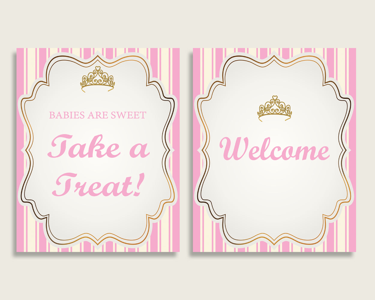 Royal Princess Baby Shower Girl Table Signs Printable, Pink Gold Party Table Decor, Favors, Food, Drink, Treat, Guest Book, Instant rp002