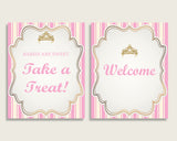 Royal Princess Baby Shower Girl Table Signs Printable, Pink Gold Party Table Decor, Favors, Food, Drink, Treat, Guest Book, Instant rp002