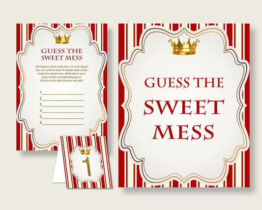 Prince Guessing Game Baby Shower Boy, Red Gold Guess The Sweet Mess Game Printable, Dirty Diaper Game, Instant Download, Little Prince 92EDX