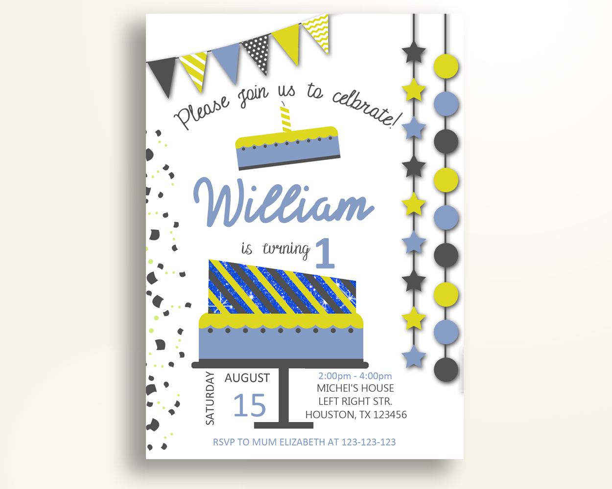 Cake Birthday Invitation Cake Birthday Party Invitation Cake Birthday Party Cake Invitation Boy any age invitation editable template QL28Z - Digital Product