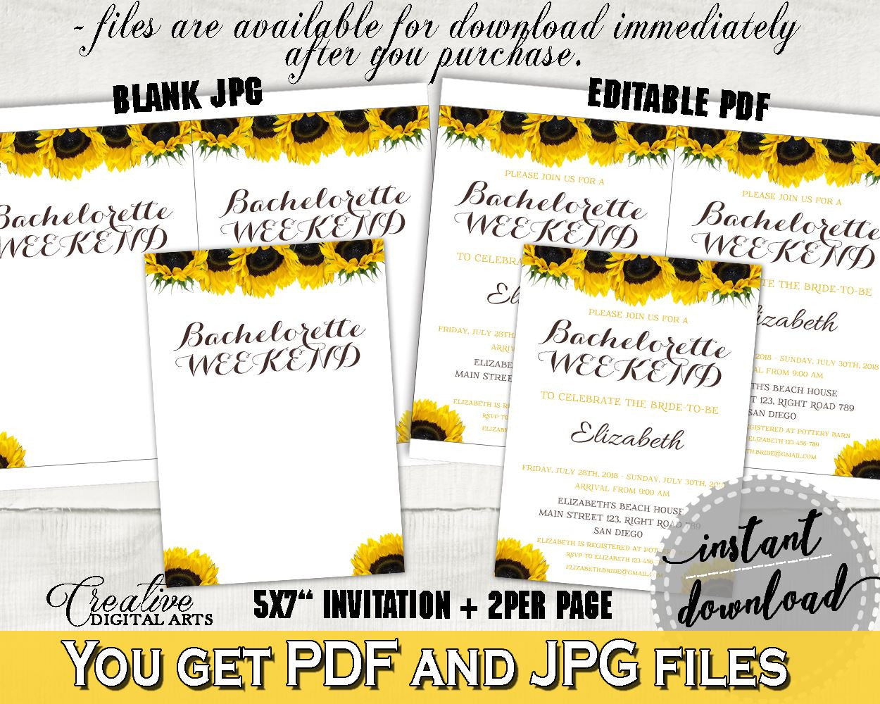 Bachelorette Weekend Invitation Bridal Shower Bachelorette Weekend Invitation Sunflower Bridal Shower Bachelorette Weekend Invitation SSNP1 - Digital Product