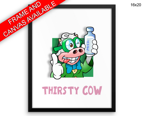 Thirsty Cow Print, Beautiful Wall Art with Frame and Canvas options available Kitchen Decor