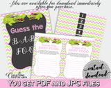 GUESS THE BABY FOOD game for baby shower with green alligator and pink color theme, instant download - ap001