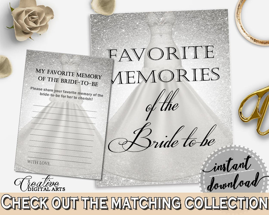 Silver And White Silver Wedding Dress Bridal Shower Theme: Favorite Memories Of The Bride To Be - memories of bride, party stuff - C0CS5 - Digital Product