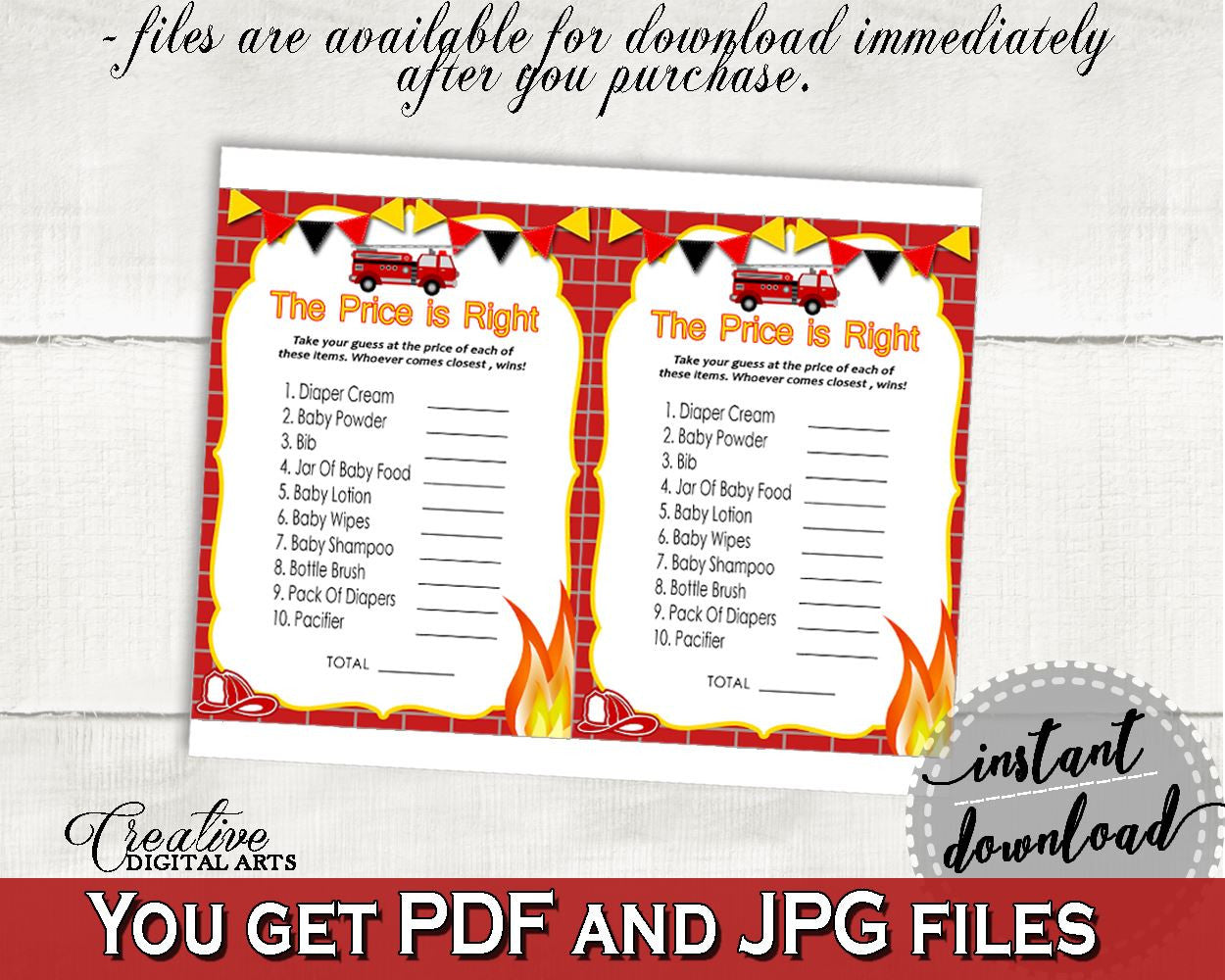 Price Is Right Baby Shower Price Is Right Fireman Baby Shower Price Is Right Red Yellow Baby Shower Fireman Price Is Right - LUWX6 - Digital Product