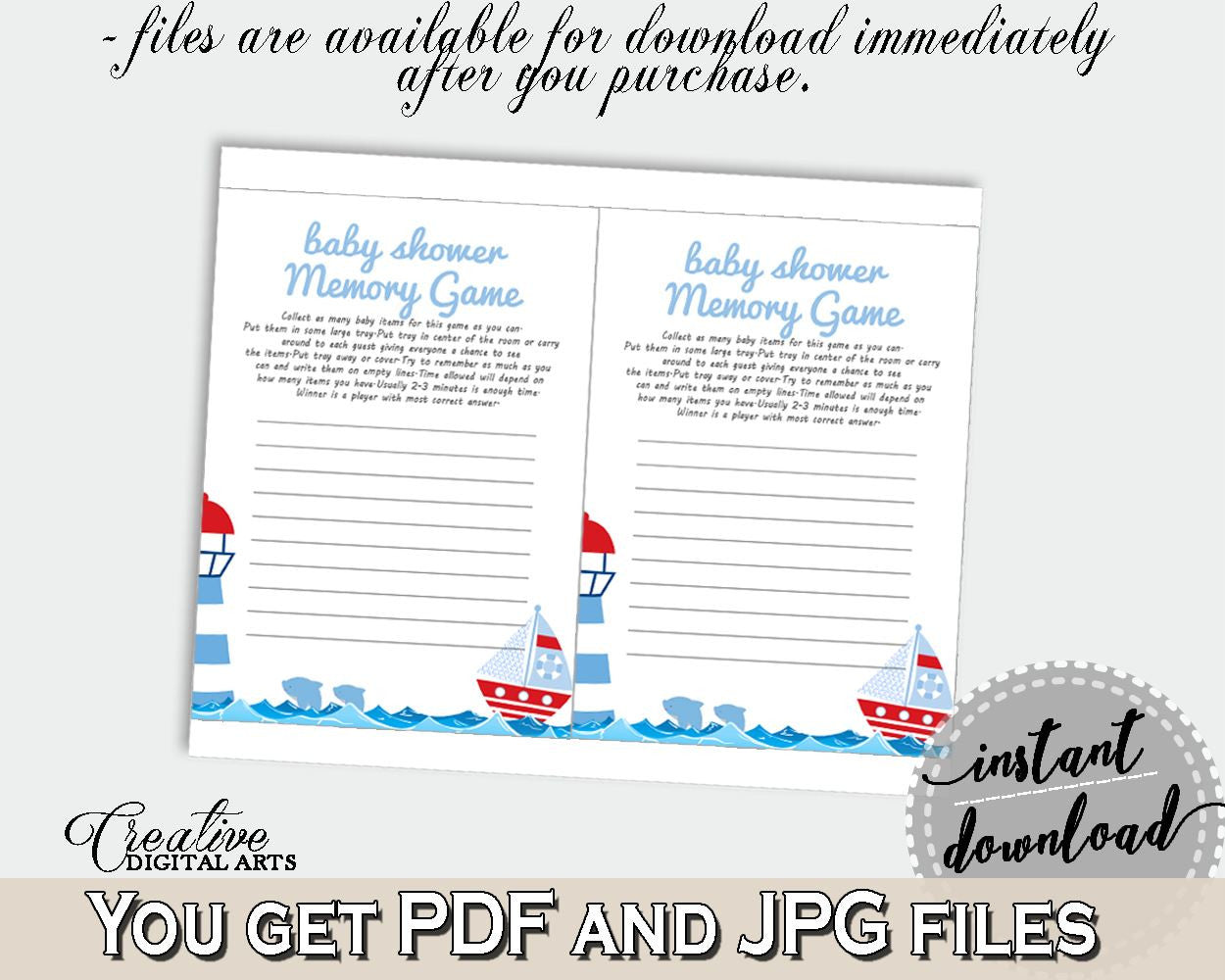 Memory Game Baby Shower Memory Game Nautical Baby Shower Memory Game Baby Shower Nautical Memory Game Blue Red printable, prints - DHTQT - Digital Product