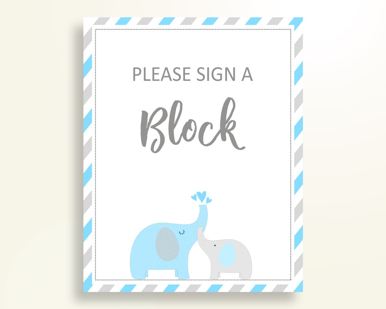 Sign A Block Baby Shower Decorate A Block Elephant Baby Shower Sign A Block Blue Gray Baby Shower Elephant Decorate A Block prints C0U64 - Digital Product