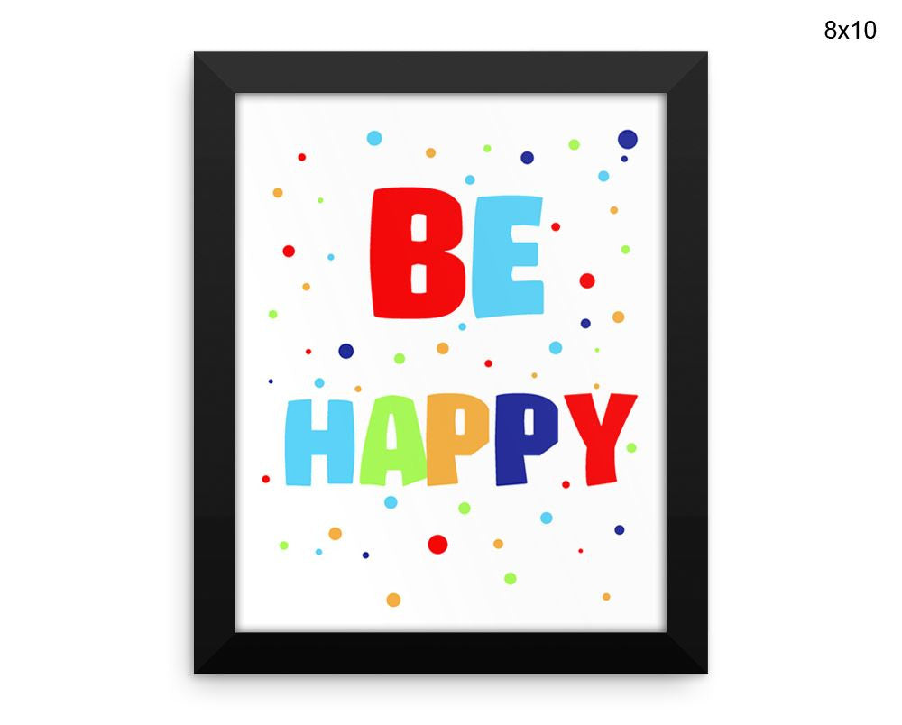 Colorful Happy Print, Beautiful Wall Art with Frame and Canvas options available Nursery Decor