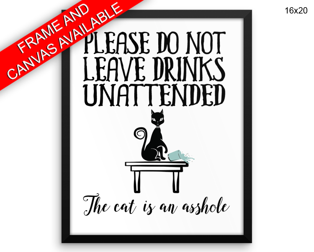 Asshole Cat Print, Beautiful Wall Art with Frame and Canvas options available Living Room Decor