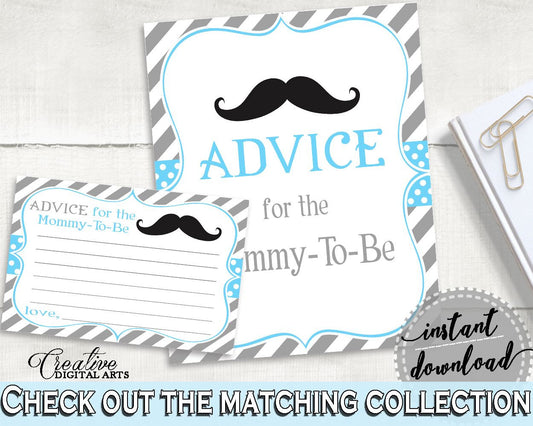 Blue Gray Advice Cards, Baby Shower Advice Cards, Mustache Baby Shower Advice Cards, Baby Shower Mustache Advice Cards party theme 9P2QW - Digital Product