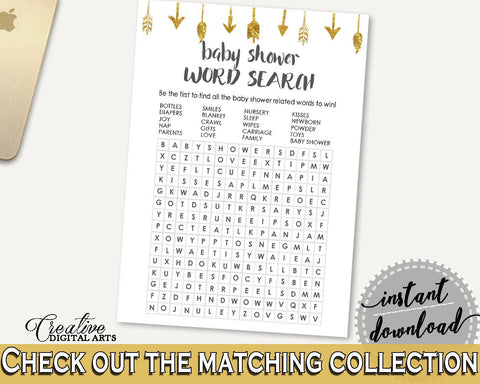 Word Search Baby Shower Word Search Gold Arrows Baby Shower Word Search Baby Shower Gold Arrows Word Search Gold White - I60OO - Digital Product