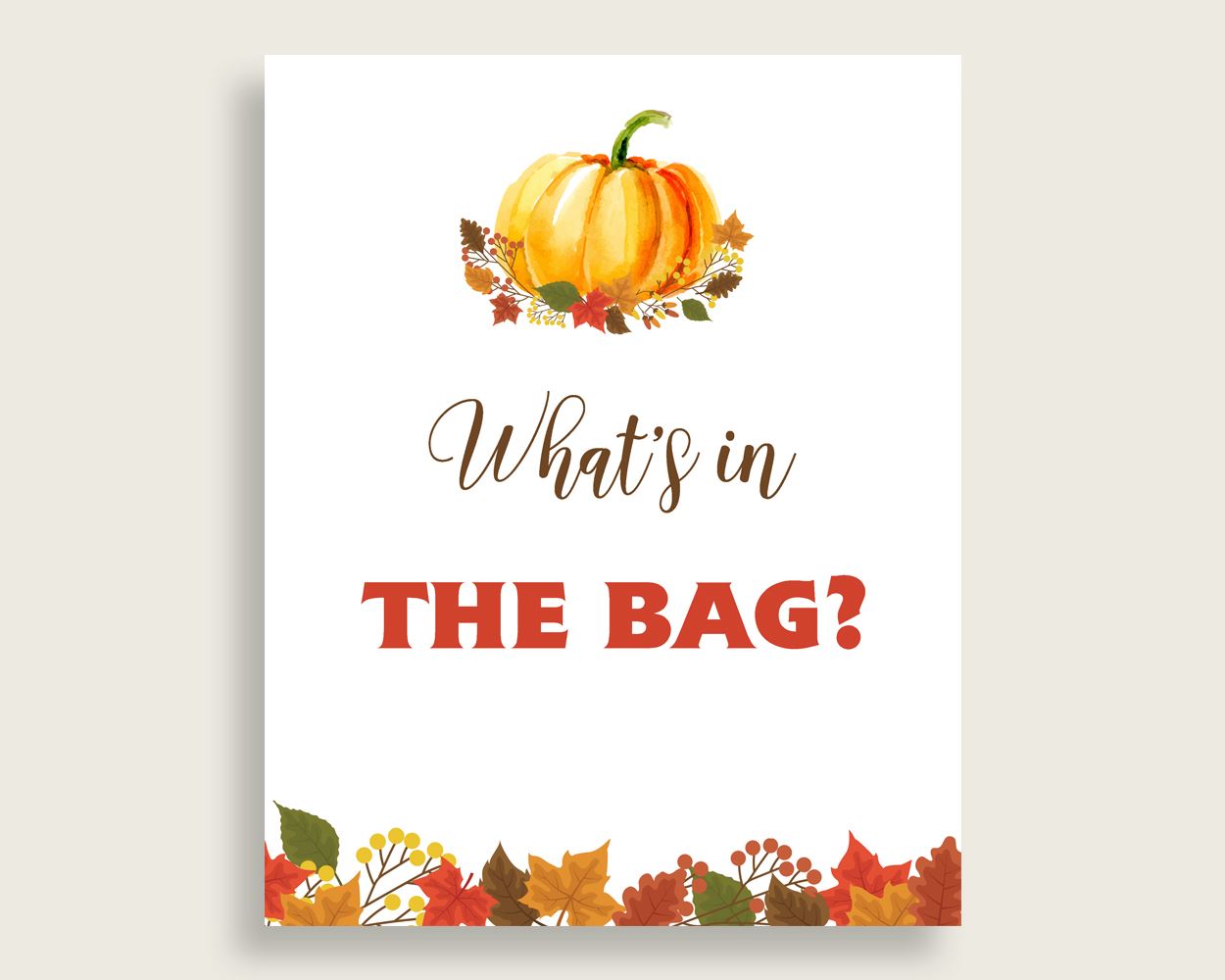 What's In The Bag Baby Shower What's In The Bag Fall Baby Shower What's In The Bag Baby Shower Pumpkin What's In The Bag Orange Brown BPK3D - Digital Product