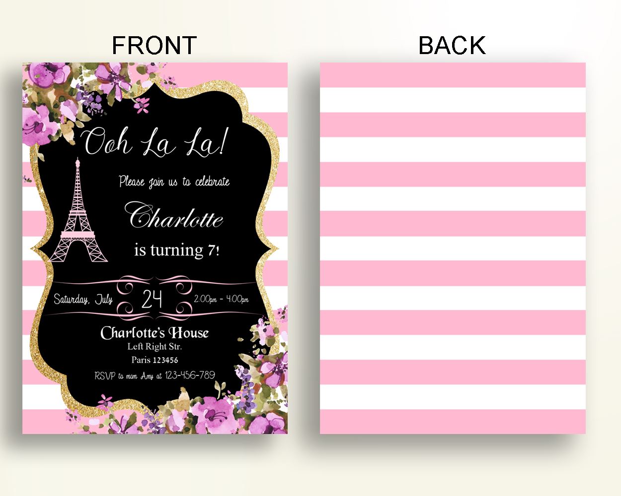 Paris Birthday Invitation Paris Birthday Party Invitation Paris Birthday Party Paris Invitation Girl french invitation Z3FHF - Digital Product