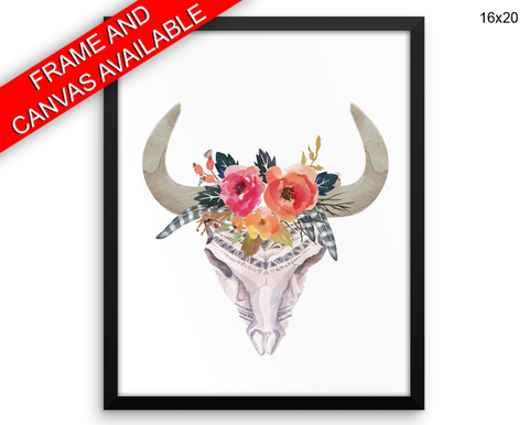 Bull Skull Print, Beautiful Wall Art with Frame and Canvas options available  Decor