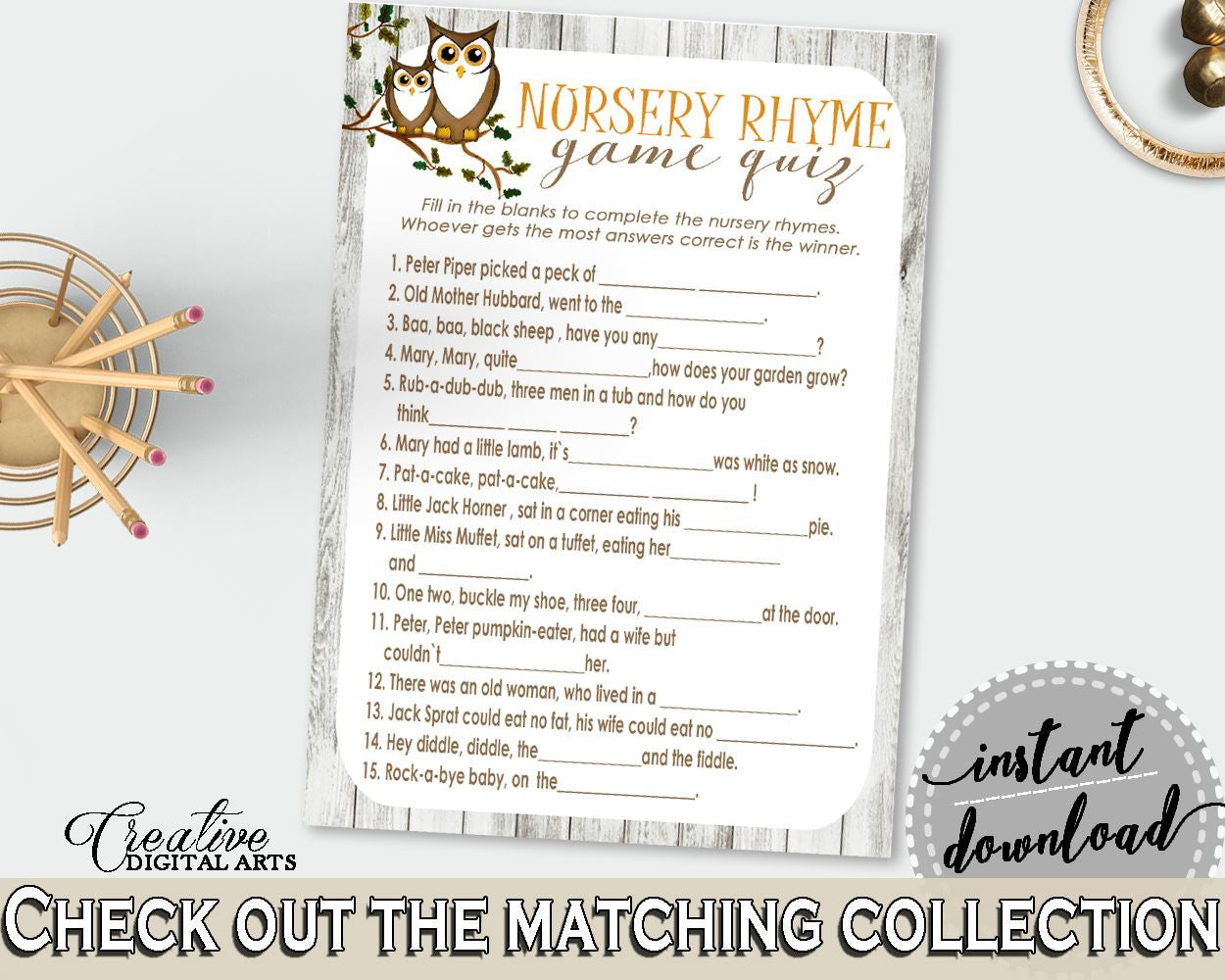 Nursery Rhyme Quiz Baby Shower Nursery Rhyme Quiz Owl Baby Shower Nursery Rhyme Quiz Baby Shower Owl Nursery Rhyme Quiz Gray Brown - 9PUAC - Digital Product