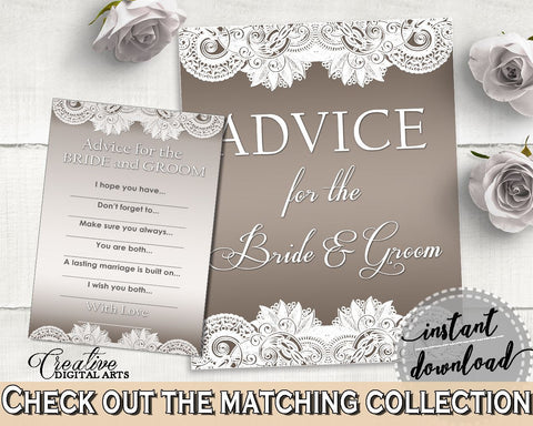 Brown And Silver Traditional Lace Bridal Shower Theme: Advice For The Bride And Groom - bridal advice cards, party organizing - Z2DRE - Digital Product