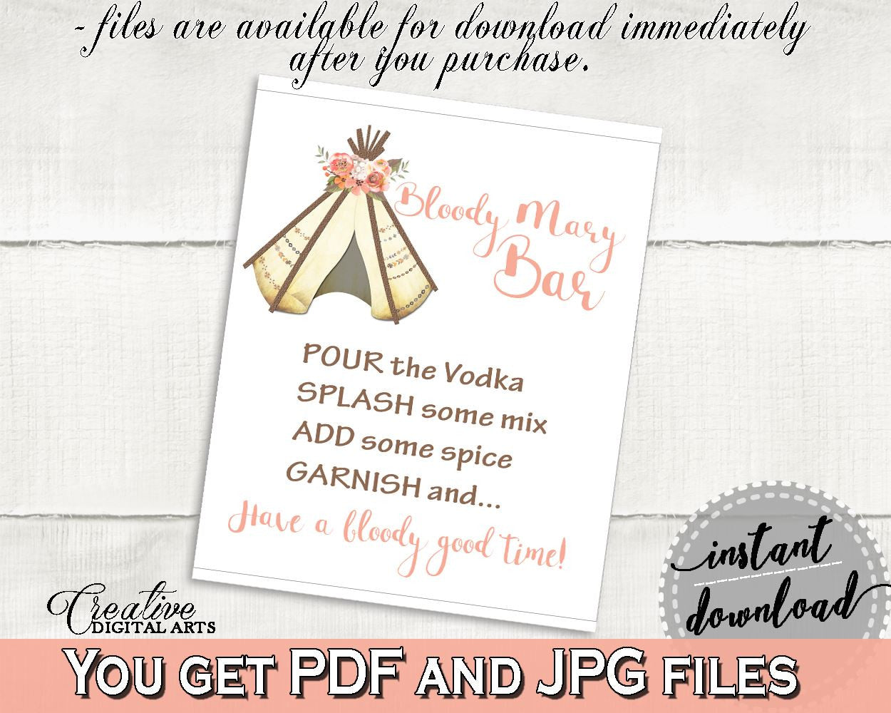 Bloody Mary Bridal Shower Bloody Mary Tribal Bridal Shower Bloody Mary Bridal Shower Tribal Bloody Mary Pink Brown party organizing - 9ENSG - Digital Product