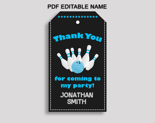 Bowling Gift Favor Tags Black Blue Birthday Favor Tags Bowling Gift Tags Bowling Party Gift Tags Boy 5DVSP