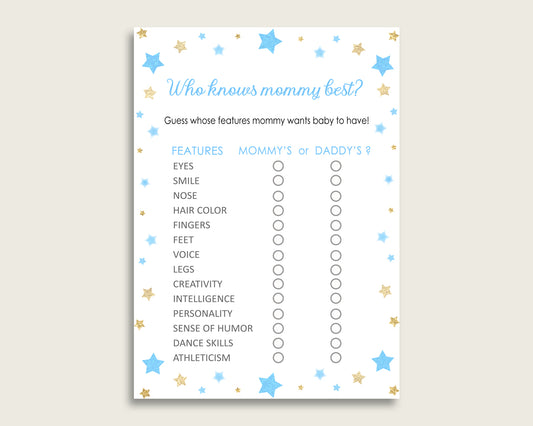 Blue Gold Who Knows Mommy Best Game, Guess The Features, Stars Baby Shower Boy, How Well Do You Know Parents To Be, Instant Download, bsr01