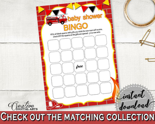 Empty Bingo Baby Shower Empty Bingo Fireman Baby Shower Empty Bingo Red Yellow Baby Shower Fireman Empty Bingo - LUWX6 - Digital Product