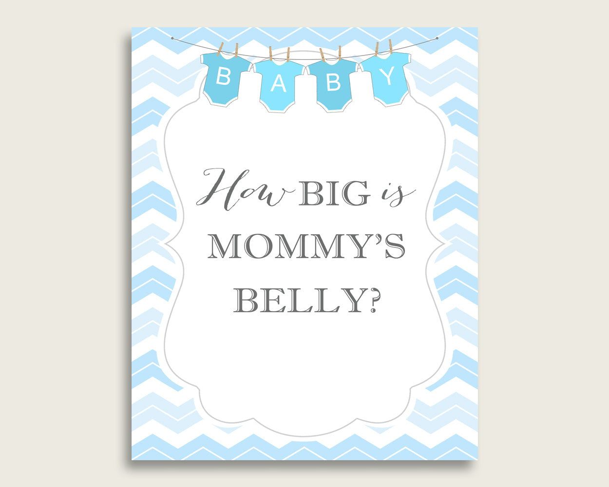 Blue White How Big Is Mommy's Belly Game, Chevron Baby Shower Boy, Guess Mommys Belly Size, Mommy Tummy Game, Instant Download, cbl01