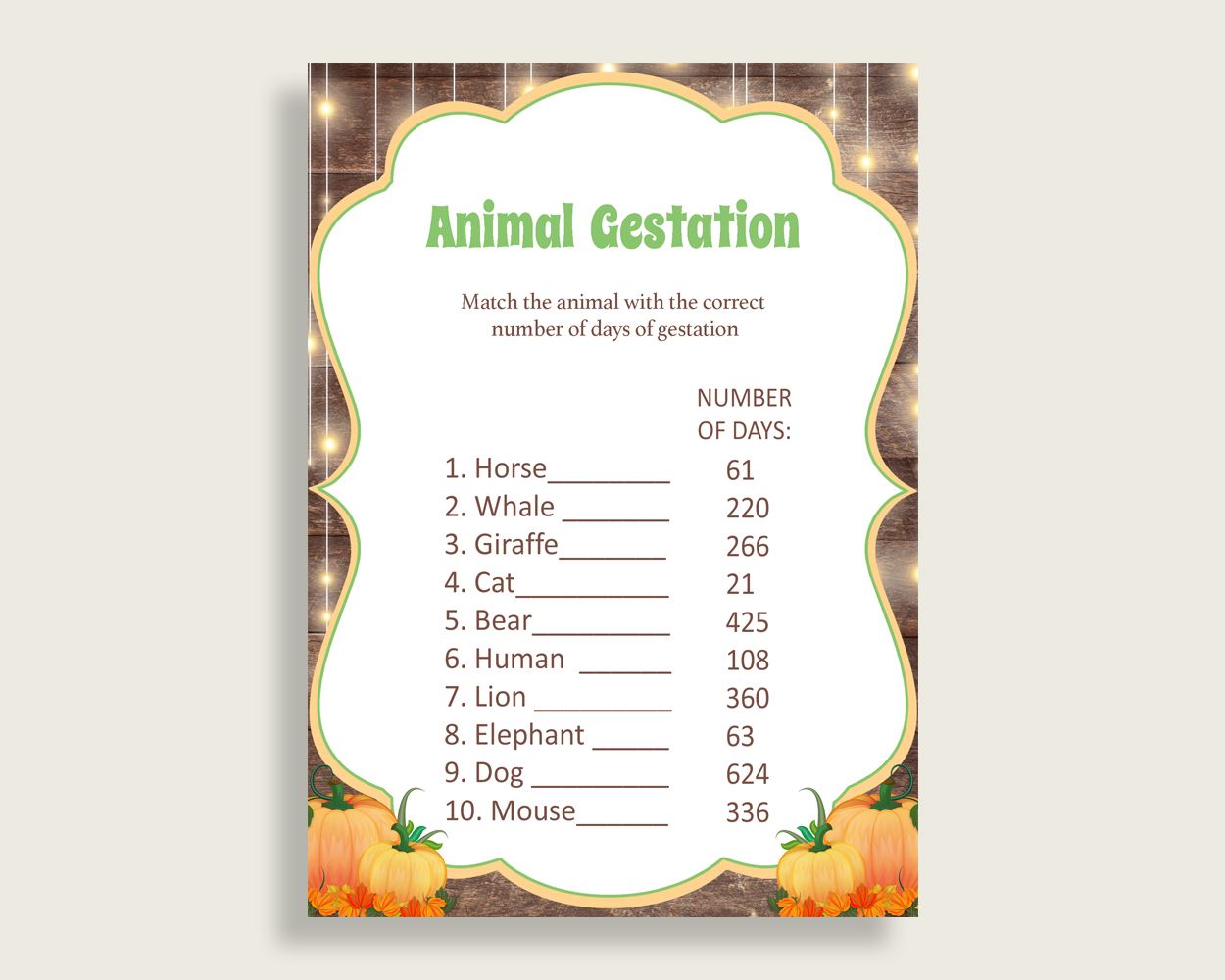 Animal Gestation Baby Shower Animal Gestation Autumn Baby Shower Animal Gestation Baby Shower Autumn Animal Gestation Brown Orange 0QDR3 - Digital Product