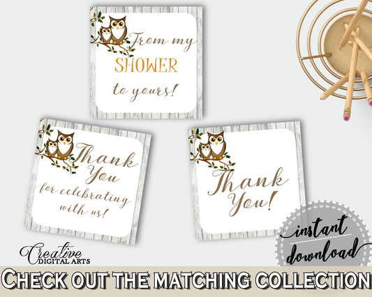 Square Tags Baby Shower Square Tags Owl Baby Shower Square Tags Baby Shower Owl Square Tags Gray Brown shower celebration - 9PUAC - Digital Product