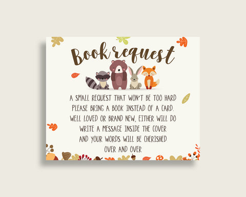 Woodland Baby Shower Bring A Book Insert Printable, Gender Neutral Brown Beige Book Request, Fall Books For Baby, Book Instead Of w0001