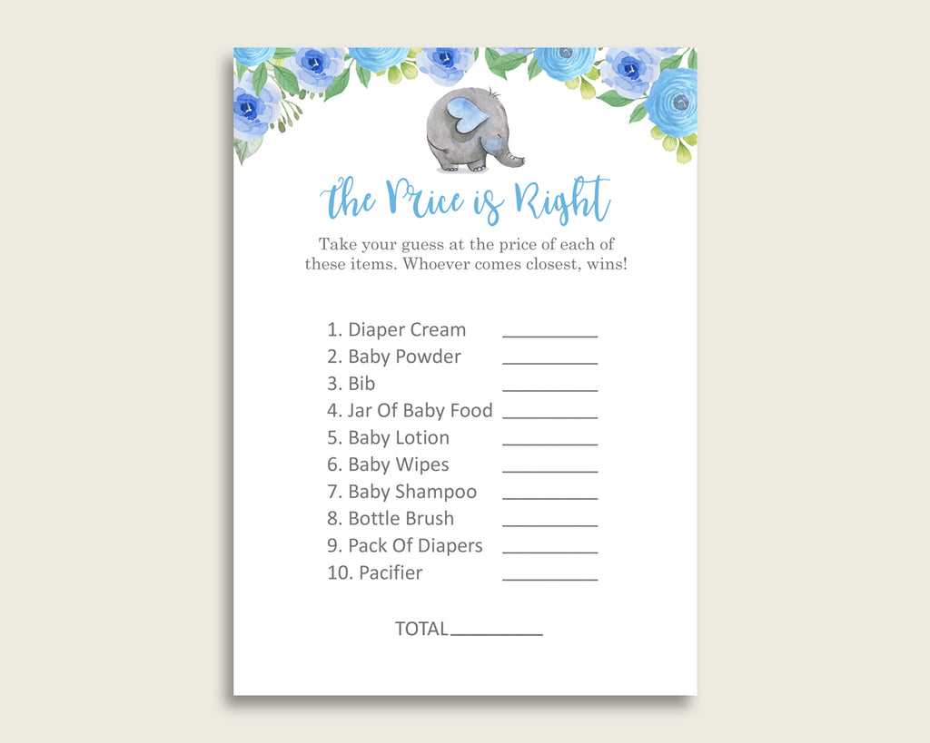 Blue Gray The Price Is Right Game, Elephant Blue Baby Shower Boy Activity, Guess The Price Game Printable, Instant Download, Flowers ebl01