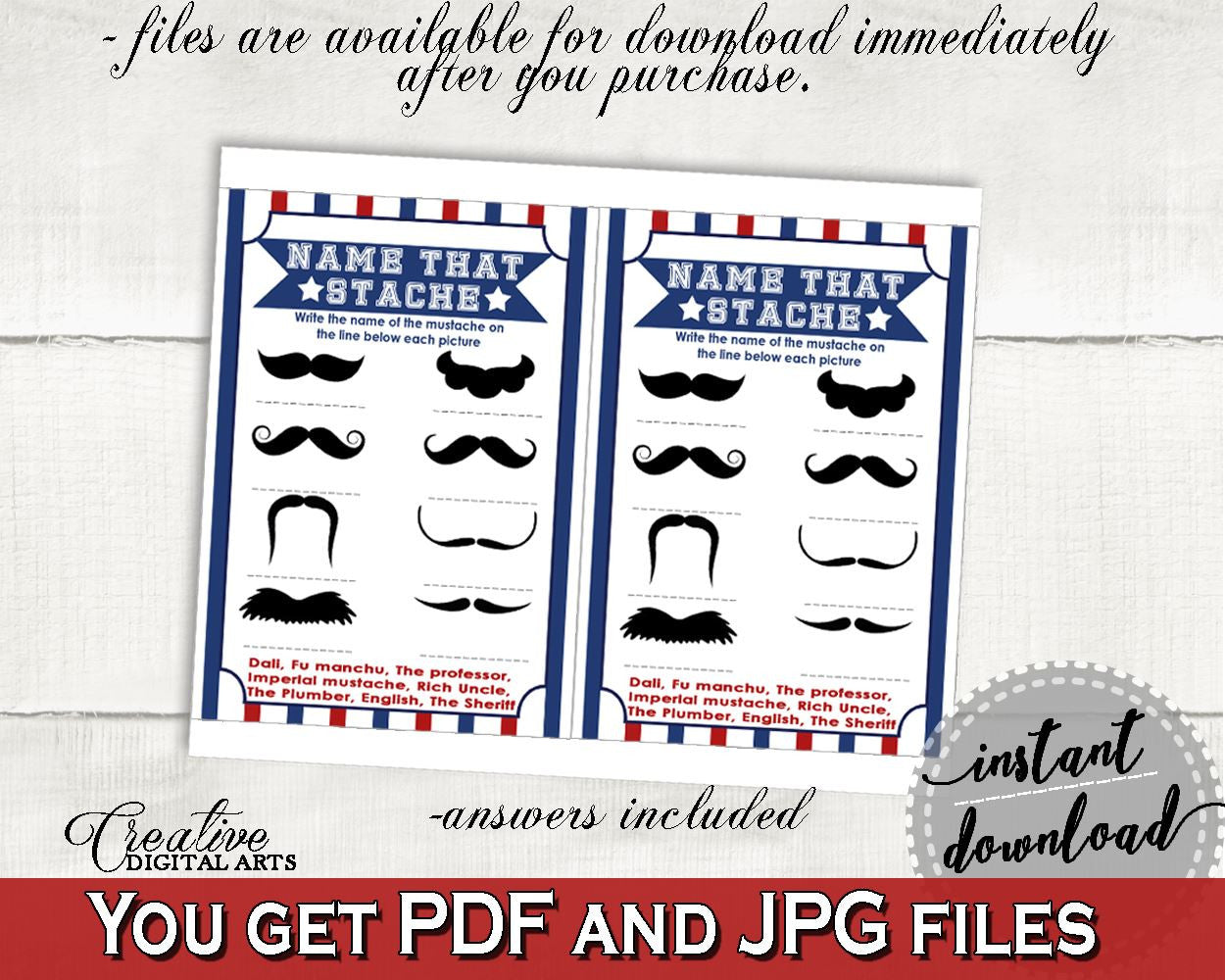 Name That Stache Baby Shower Name That Stache Baseball Baby Shower Name That Stache Baby Shower Baseball Name That Stache Blue Red - YKN4H - Digital Product