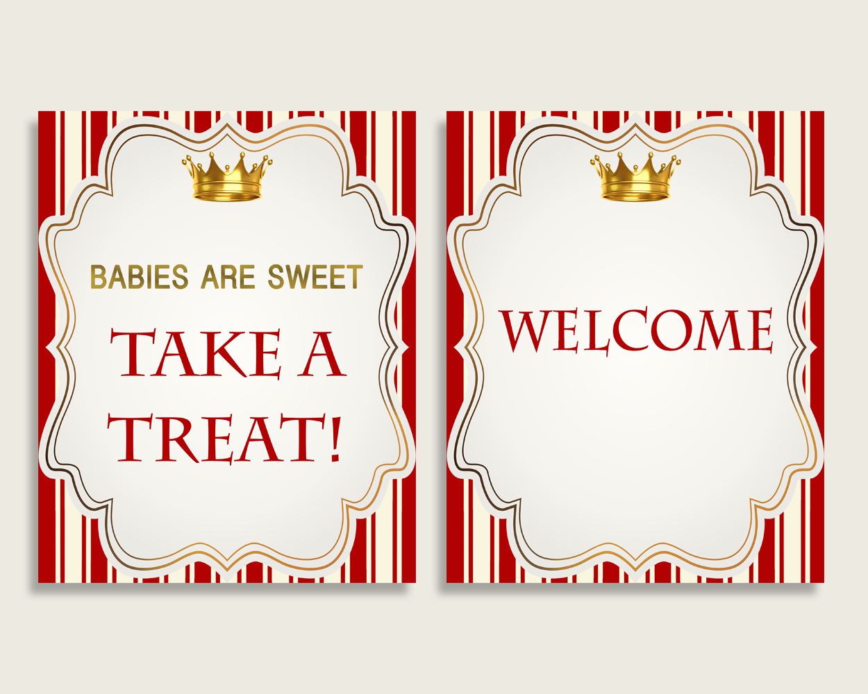 Prince Baby Shower Boy Table Signs Printable, Red Gold Party Table Decor, Favors, Food, Drink, Treat, Guest Book, Instant Download, 92EDX