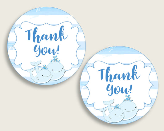 Whale Baby Shower Round Thank You Tags 2 inch Printable, Blue White Favor Gift Tags, Boy Shower Hang Tags Labels, Digital File wbl01