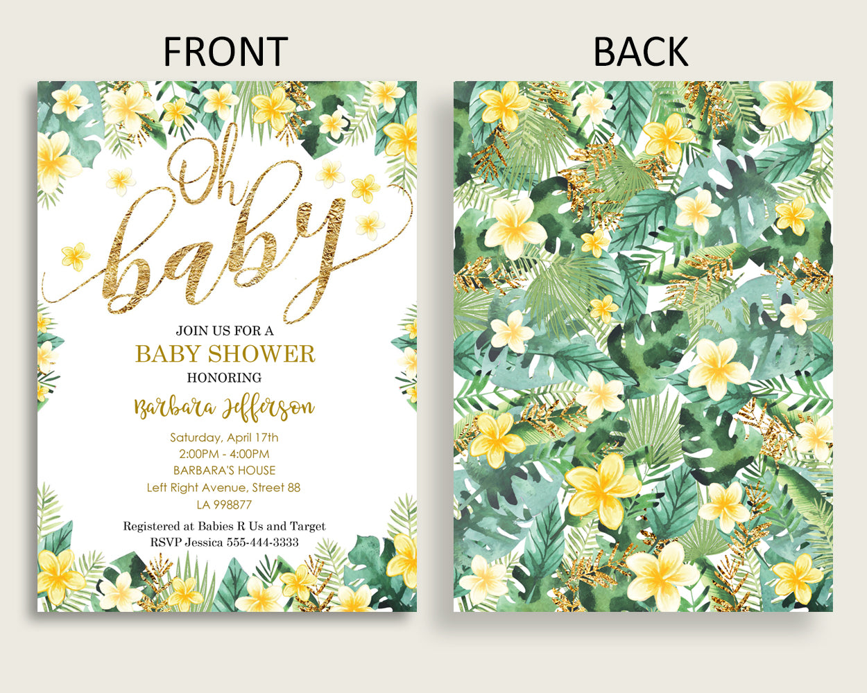 Tropical Baby Shower Invitations Printable, Digital Or Printed Invitation Baby Shower Gender Neutral, Editable Invitation Green Yellow 4N0VK